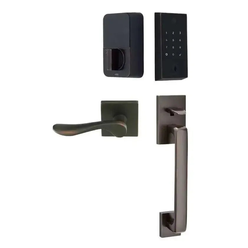 Emtek EMPowered 2 Touch Entry Set with Baden Grip and Luzern Lever in Oil Rubbed Bronze finish