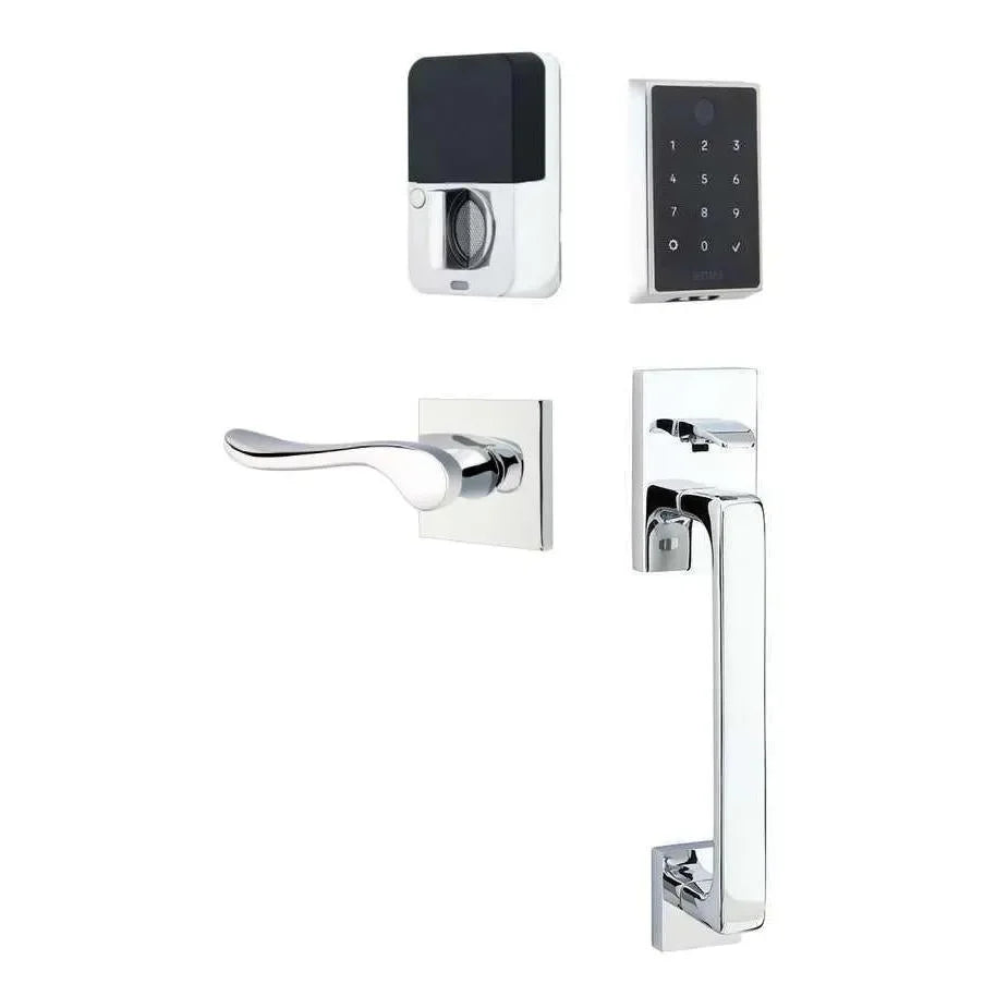 Emtek EMPowered 2 Touch Entry Set with Baden Grip and Luzern Lever Polished Chrome