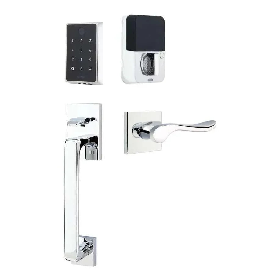 Emtek EMPowered 2 Touch Entry Set with Baden Grip and Luzern Lever Polished Chrome