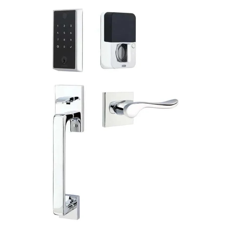 Emtek EMPowered 2 Touch Entry Set with Baden Grip and Luzern Lever Polished Chrome