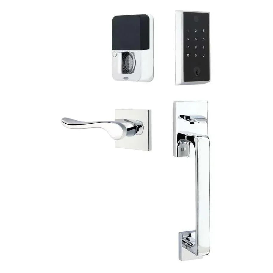 Emtek EMPowered 2 Touch Entry Set with Baden Grip and Luzern Lever Polished Chrome