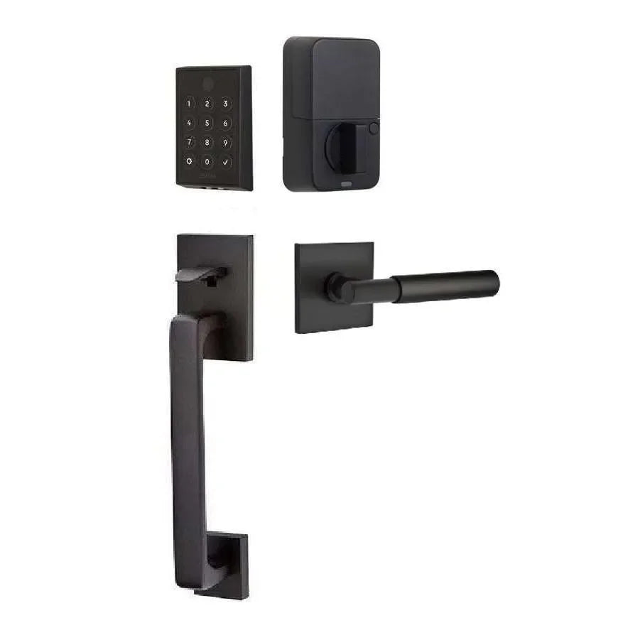Emtek EMPowered 2 Touch Entry Set with Baden Grip and Myles Lever Flat Black