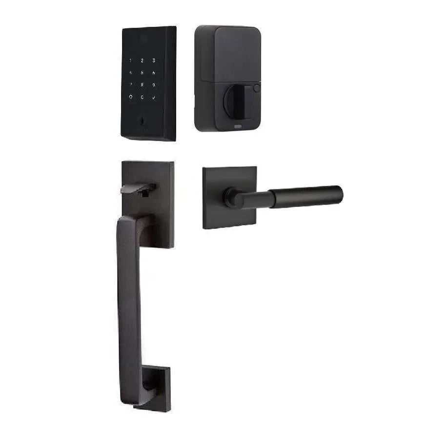 Emtek EMPowered 2 Touch Entry Set with Baden Grip and Myles Lever Flat Black