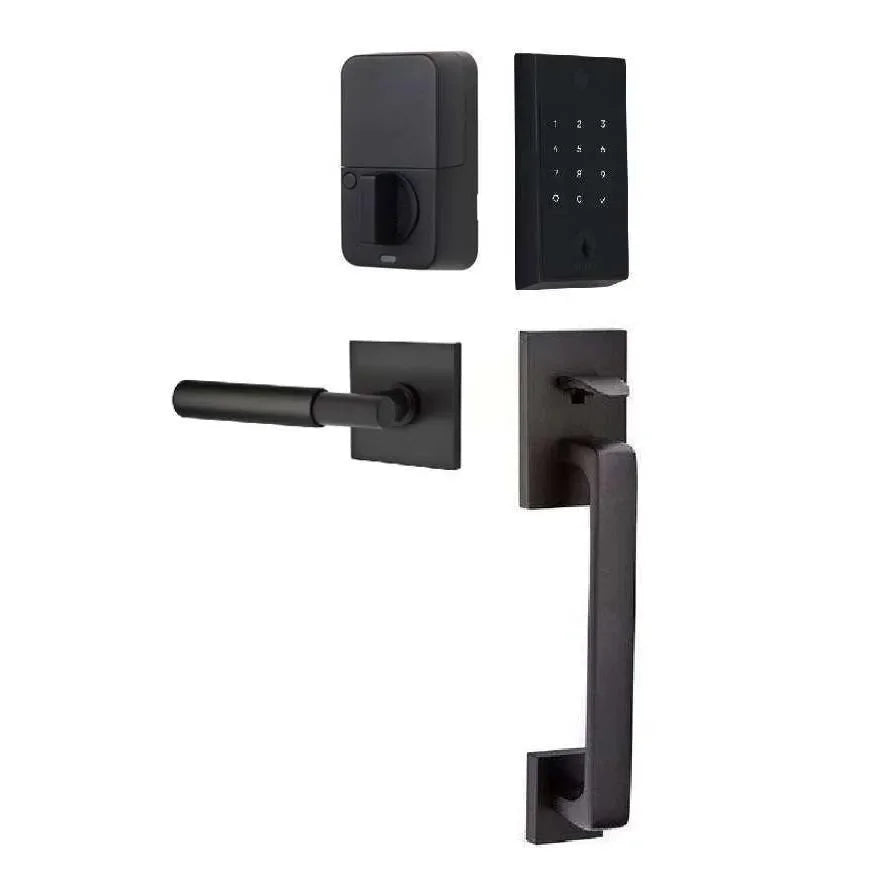 Emtek EMPowered 2 Touch Entry Set with Baden Grip and Myles Lever Flat Black