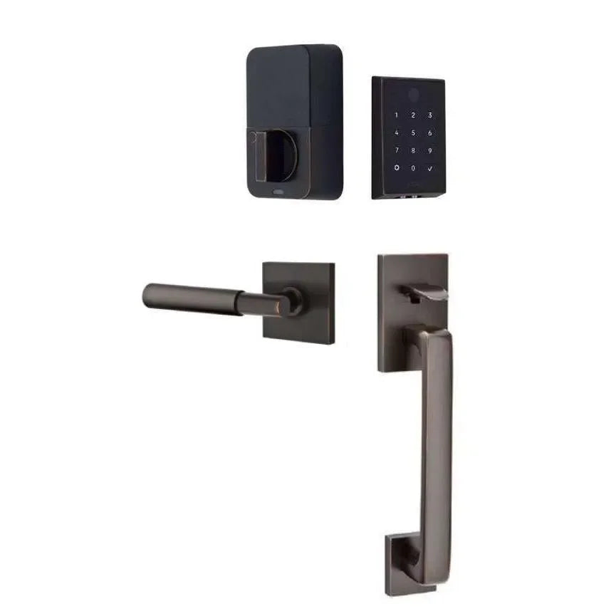 Emtek EMPowered 2 Touch Entry Set with Baden Grip and Myles Lever Oil Rubbed Bronze