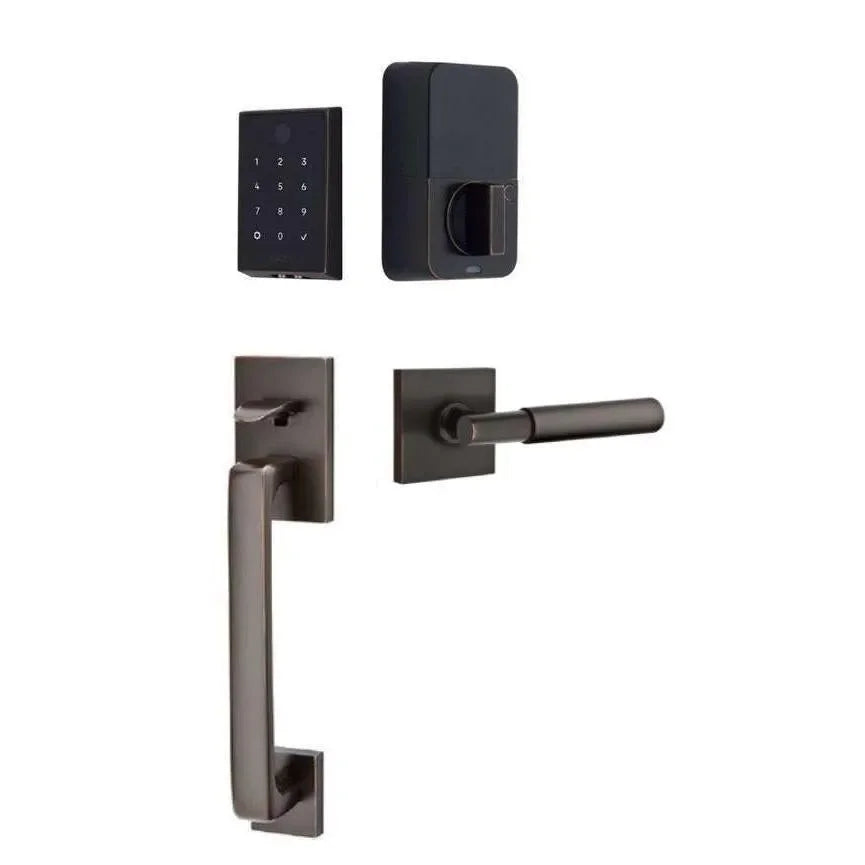 Emtek EMPowered 2 Touch Entry Set with Baden Grip and Myles Lever Oil Rubbed Bronze