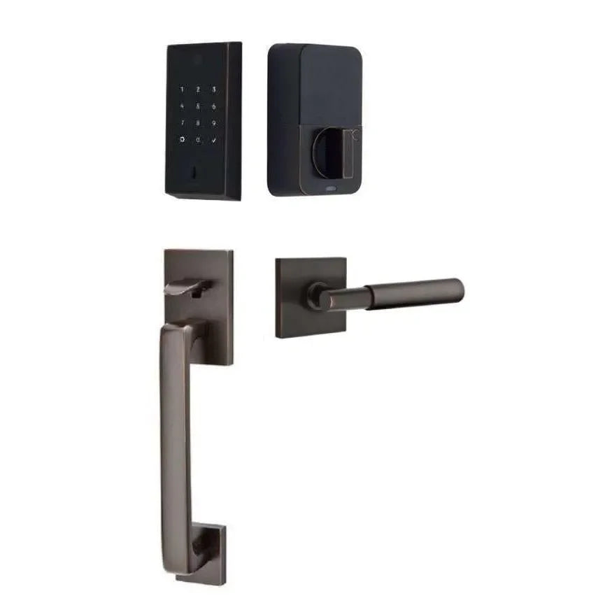 Emtek EMPowered 2 Touch Entry Set with Baden Grip and Myles Lever Oil Rubbed Bronze