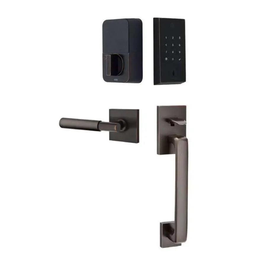Emtek EMPowered 2 Touch Entry Set with Baden Grip and Myles Lever Oil Rubbed Bronze