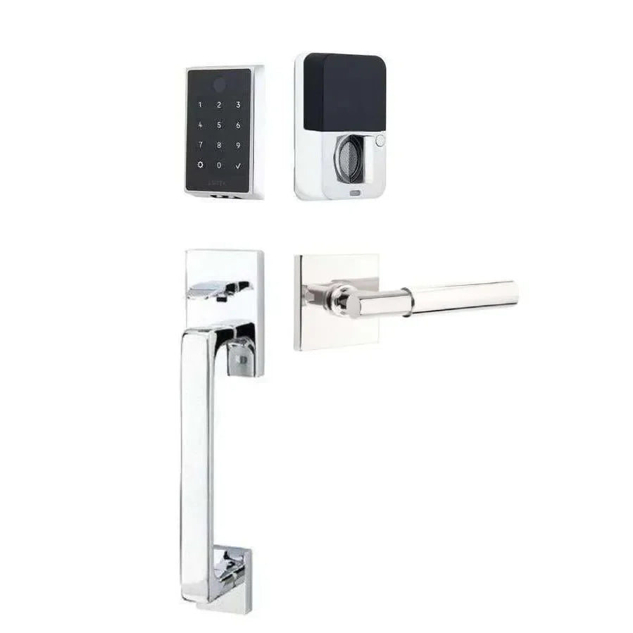 Emtek EMPowered 2 Touch Entry Set with Baden Grip and Myles Lever Polished Chrome