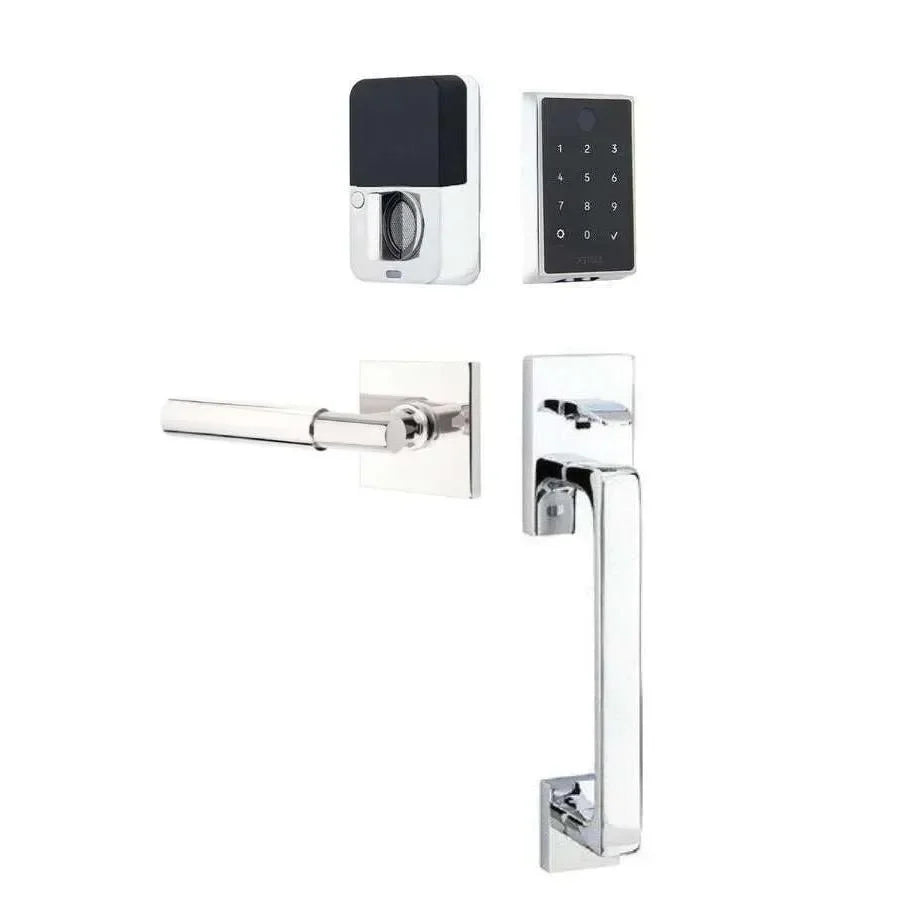 Emtek EMPowered 2 Touch Entry Set with Baden Grip and Myles Lever Polished Chrome
