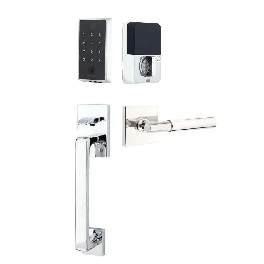 Emtek EMPowered 2 Touch Entry Set with Baden Grip and Myles Lever Polished Chrome