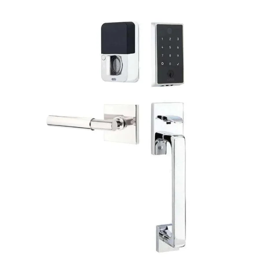 Emtek EMPowered 2 Touch Entry Set with Baden Grip and Myles Lever Polished Chrome