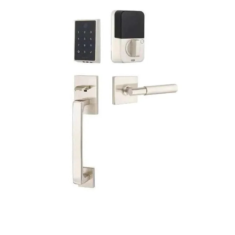 Emtek EMPowered 2 Touch Entry Set with Baden Grip and Myles Lever Satin Nickel