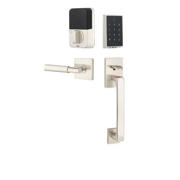 Emtek EMPowered 2 Touch Entry Set with Baden Grip and Myles Lever Satin Nickel