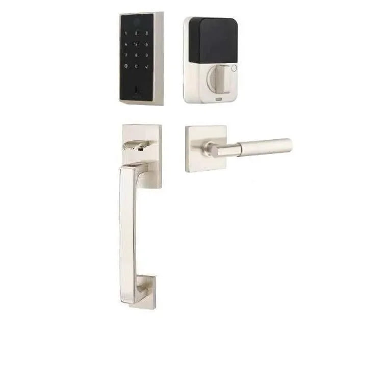 Emtek EMPowered 2 Touch Entry Set with Baden Grip and Myles Lever Satin Nickel