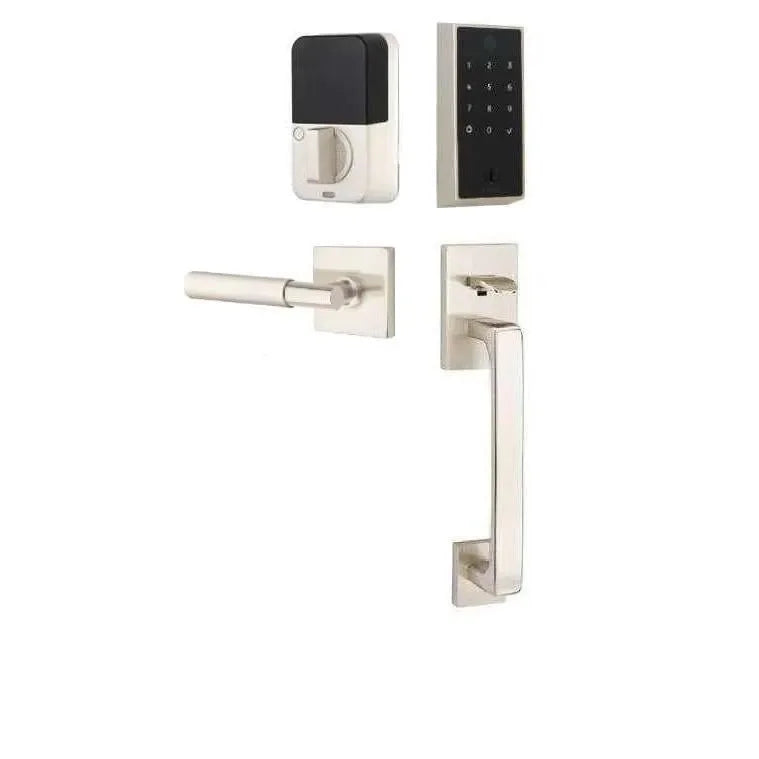 Emtek EMPowered 2 Touch Entry Set with Baden Grip and Myles Lever Satin Nickel