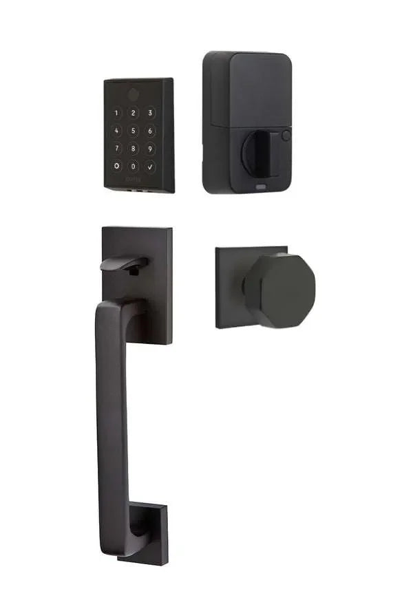 Emtek EMPowered 2 Touch Entry Set with Baden Grip and Octagon Knob Flat Black