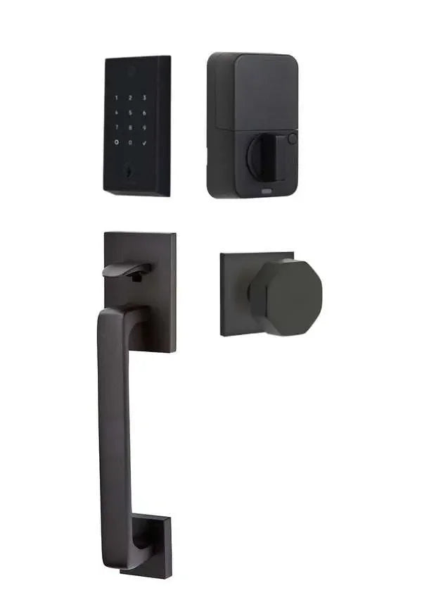 Emtek EMPowered 2 Touch Entry Set with Baden Grip and Octagon Knob Flat Black