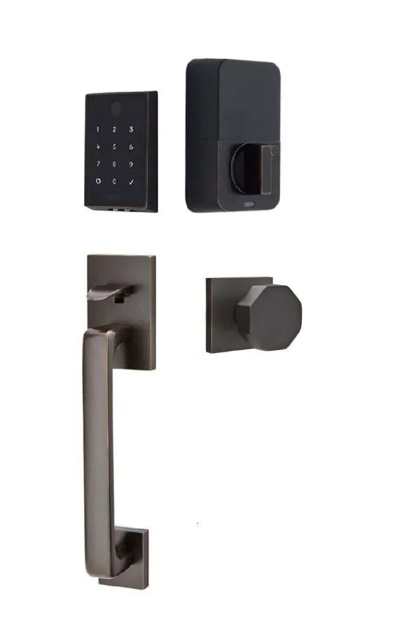 Emtek EMPowered 2 Touch Entry Set with Baden Grip and Octagon Knob Oil Rubbed Bronze