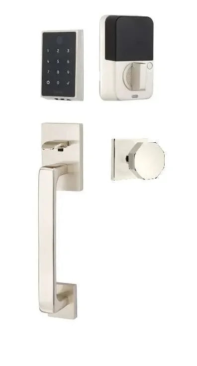 Emtek EMPowered 2 Touch Entry Set with Baden Grip and Octagon Knob Satin Nickel