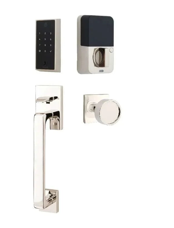 Emtek EMPowered 2 Touch Entry Set with Baden Grip and Verve Knob Lifetime Polished Nickel