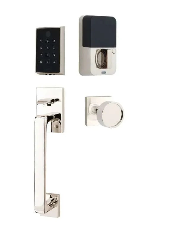 Emtek EMPowered 2 Touch Entry Set with Baden Grip and Verve Knob Lifetime Polished Nickel