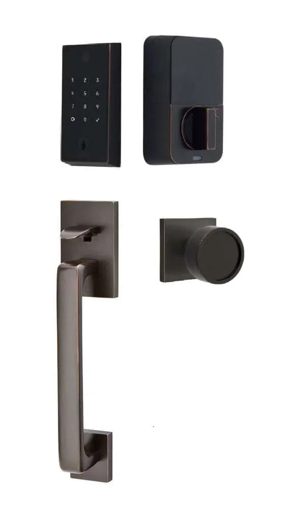 Emtek EMPowered 2 Touch Entry Set with Baden Grip and Verve Knob Oil Rubbed Bronze