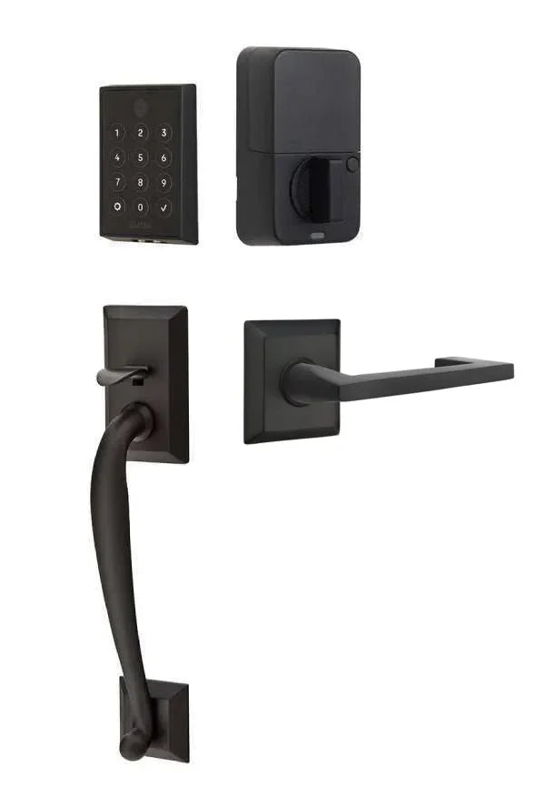 Emtek EMPowered 2 Touch Entry Set with Franklin Grip and Argos Lever Flat Black