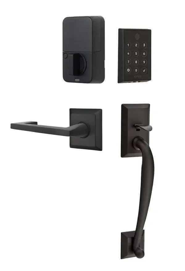 Emtek EMPowered 2 Touch Entry Set with Franklin Grip and Argos Lever Flat Black