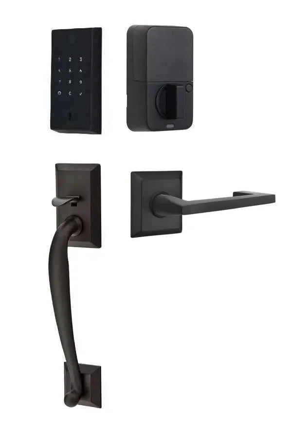 Emtek EMPowered 2 Touch Entry Set with Franklin Grip and Argos Lever Flat Black