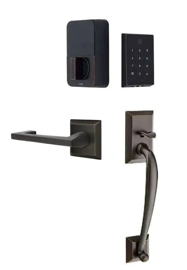 Emtek EMPowered 2 Touch Entry Set with Franklin Grip and Argos Lever Oil Rubbed Bronze