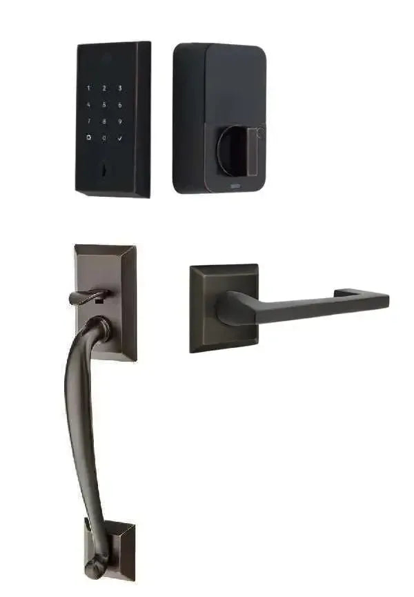 Emtek EMPowered 2 Touch Entry Set with Franklin Grip and Argos Lever in Oil Rubbed Bronze finish