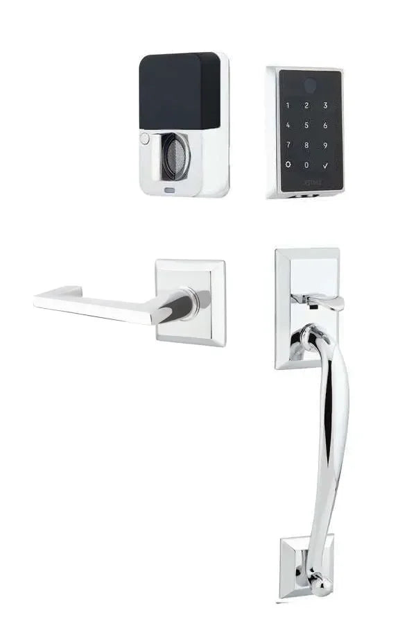 Emtek EMPowered 2 Touch Entry Set with Franklin Grip and Argos Lever Polished Chrome
