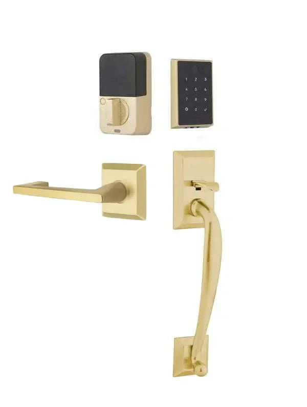 Emtek EMPowered 2 Touch Entry Set with Franklin Grip and Argos Lever Satin Brass