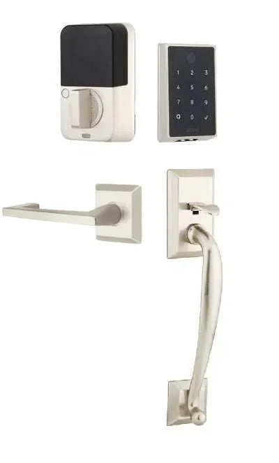 Emtek EMPowered 2 Touch Entry Set with Franklin Grip and Argos Lever Satin Nickel