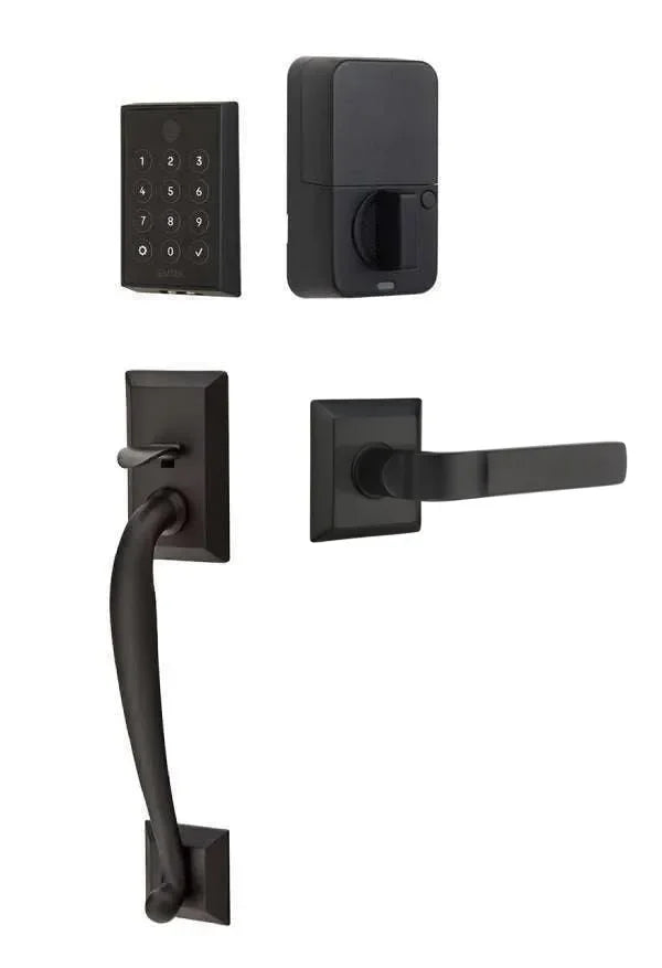 Emtek EMPowered 2 Touch Entry Set with Franklin Grip and Aston Lever Flat Black