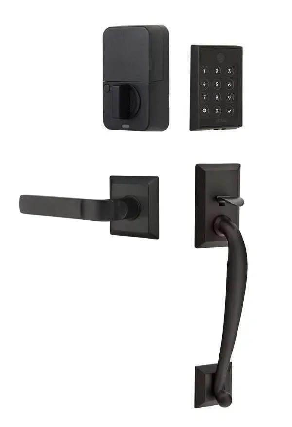 Emtek EMPowered 2 Touch Entry Set with Franklin Grip and Aston Lever Flat Black
