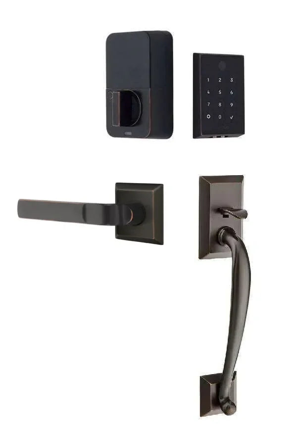 Emtek EMPowered 2 Touch Entry Set with Franklin Grip and Aston Lever Oil Rubbed Bronze