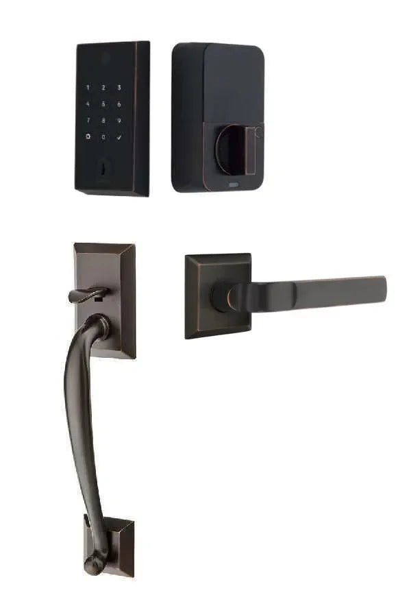Emtek EMPowered 2 Touch Entry Set with Franklin Grip and Aston Lever Oil Rubbed Bronze