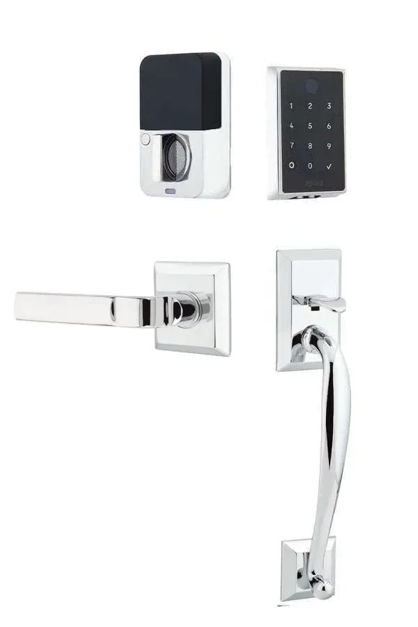 Emtek EMPowered 2 Touch Entry Set with Franklin Grip and Aston Lever Polished Chrome