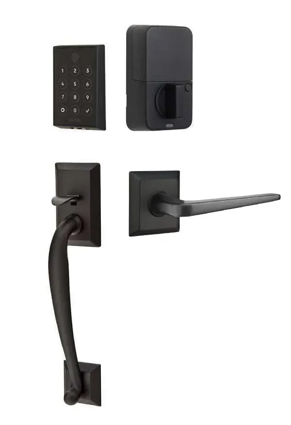 Emtek EMPowered 2 Touch Entry Set with Franklin Grip and Athena Lever Flat Black