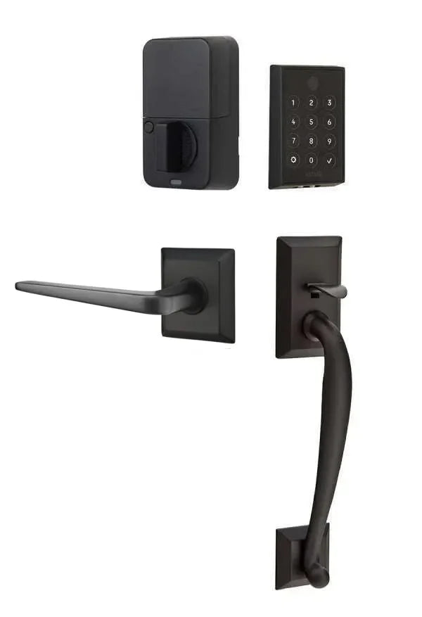 Emtek EMPowered 2 Touch Entry Set with Franklin Grip and Athena Lever Flat Black