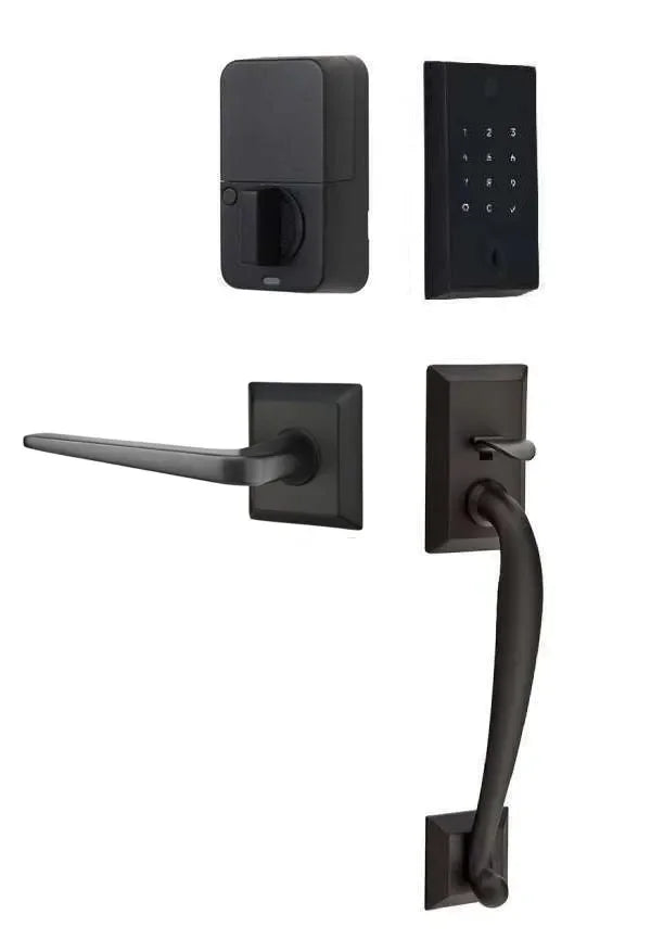 Emtek EMPowered 2 Touch Entry Set with Franklin Grip and Athena Lever Flat Black