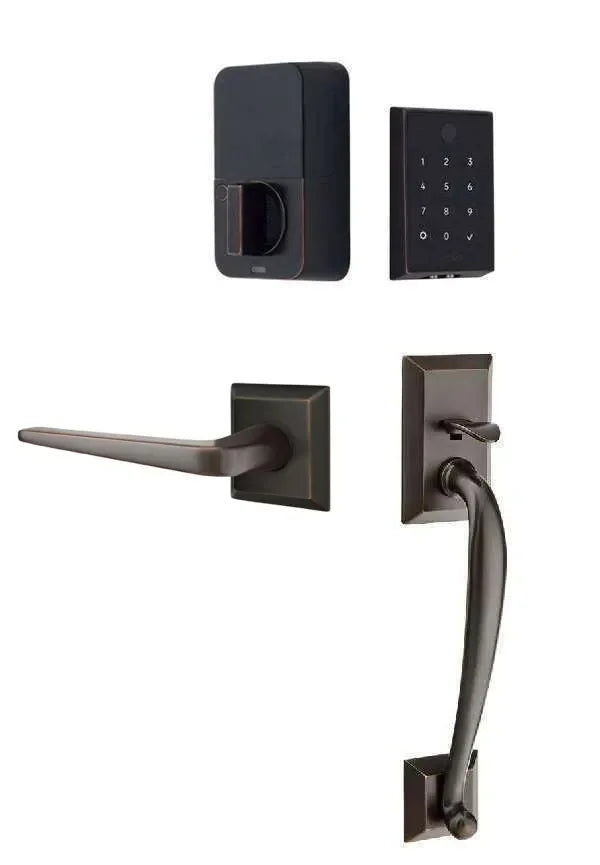 Emtek EMPowered 2 Touch Entry Set with Franklin Grip and Athena Lever Oil Rubbed Bronze