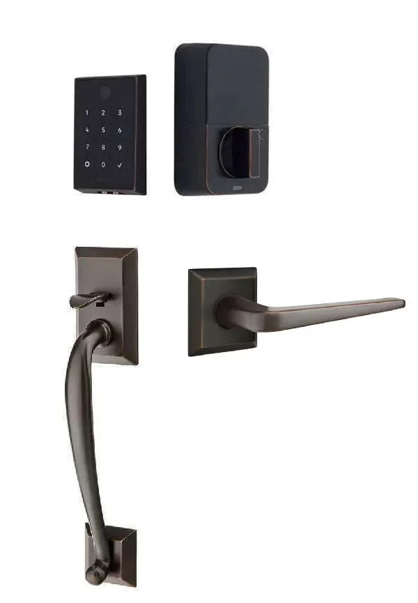 Emtek EMPowered 2 Touch Entry Set with Franklin Grip and Athena Lever Oil Rubbed Bronze