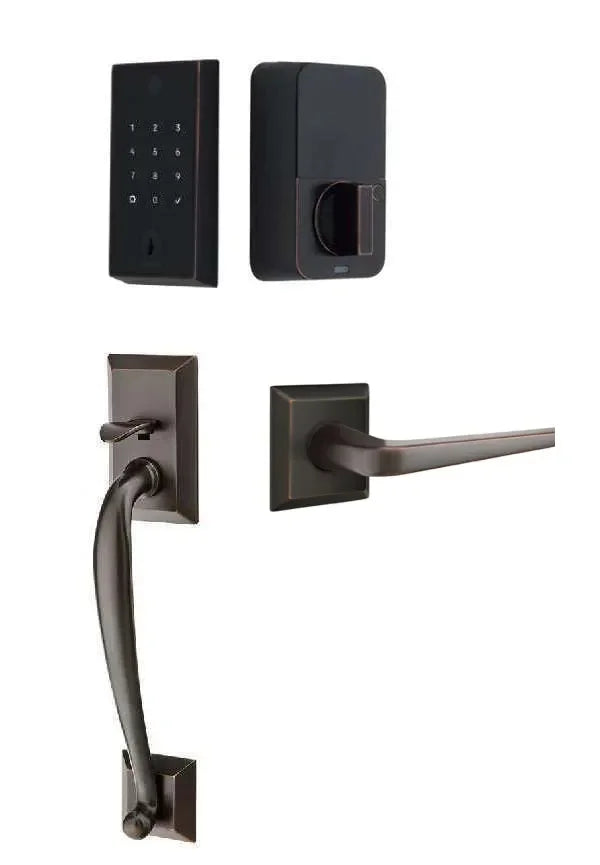Emtek EMPowered 2 Touch Entry Set with Franklin Grip and Athena Lever Oil Rubbed Bronze