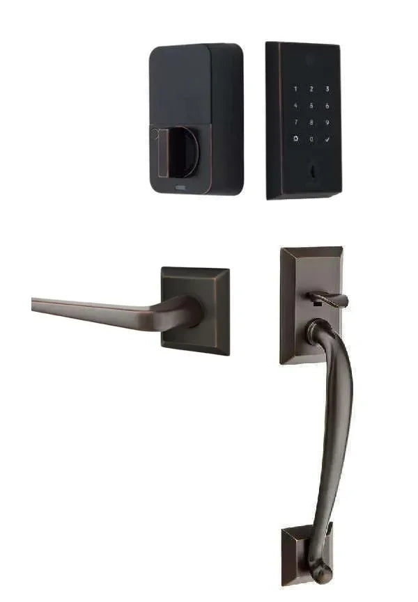 Emtek EMPowered 2 Touch Entry Set with Franklin Grip and Athena Lever Oil Rubbed Bronze