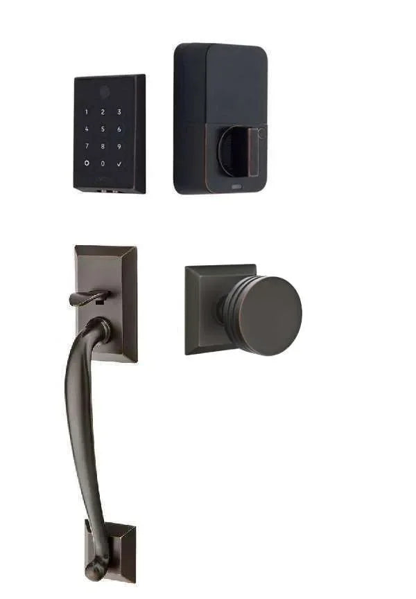 Emtek EMPowered 2 Touch Entry Set with Franklin Grip and Bern Knob Oil Rubbed Bronze