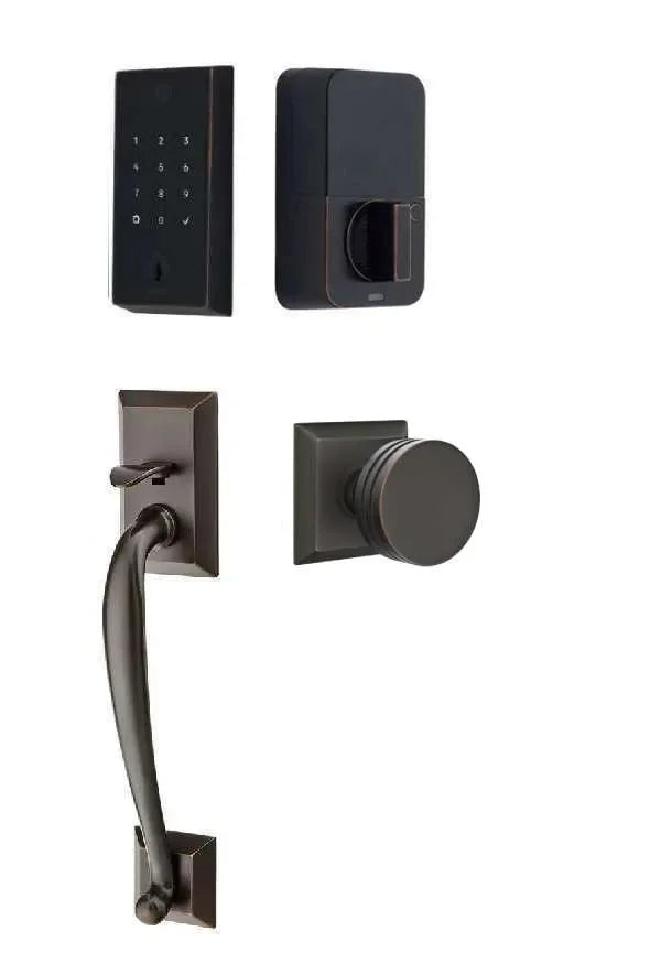 Emtek EMPowered 2 Touch Entry Set with Franklin Grip and Bern Knob Oil Rubbed Bronze