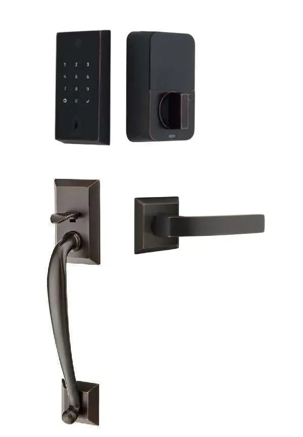 Emtek EMPowered 2 Touch Entry Set with Franklin Grip and Breslin Lever Oil Rubbed Bronze
